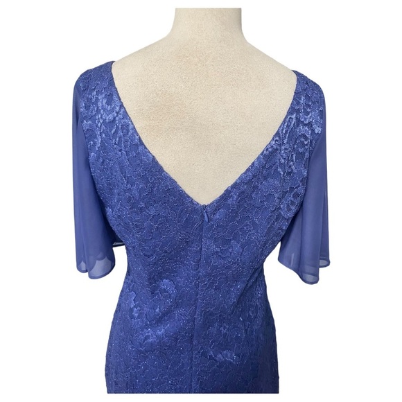 NWOT JESSICA HOWARD BOAT NECK SHORT FLUTTER SLEEVE FLORAL LACE IN PERIWINKLE - Picture 8 of 10